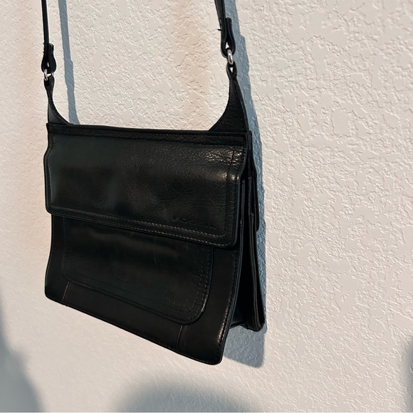 Vintage Fossil Black Leather Purse Double Fold Out Organizer Crossbody Bag Trave - Picture 7 of 15